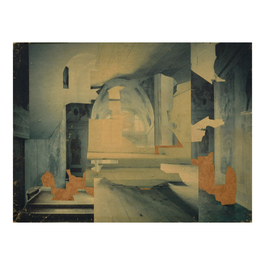 Winterbild collage sur isorel Hajo Lust paysage hiver art allemand contemporain 1981 40x30 cm 300 euros