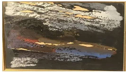 Composition gouache mixte Georges Van Haardt art abstrait moderne École de Paris 32x54 cm authentique