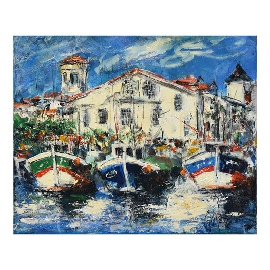 Saint-Jean-de-Luz peinture Guirette paysage côtier port basque scène marine
