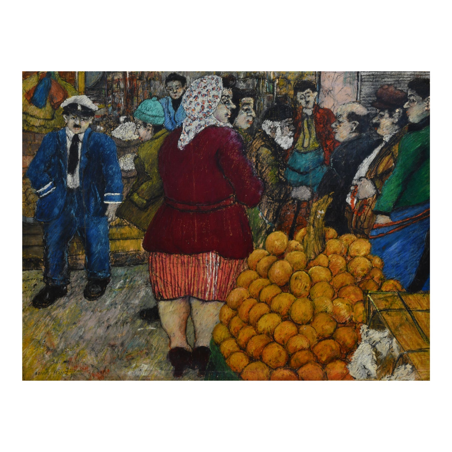 Scène de rue huile sur papier David Azuz scène urbaine art contemporain 450 euros