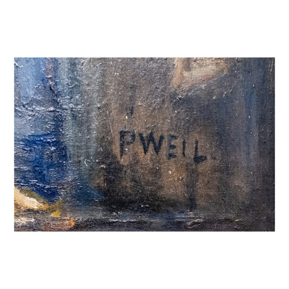 Peintre dans son atelier huile Paul Weil art moderne français 70x59 cm scène d'atelier 2000 euros encadré signé