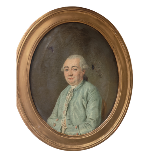 Portrait ovale d'ancêtre peinture à l'huile non signée effigie historique portrait ancien art européen
