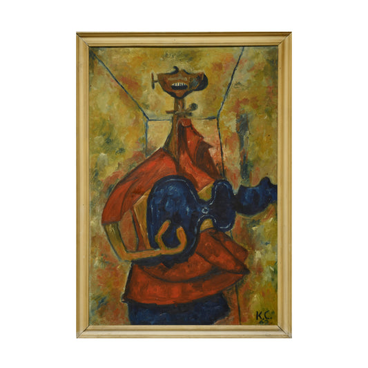 Homme à la guitare huile sur toile K.C. (monogramme) portrait masculin scène musicale art moderne 400 euros