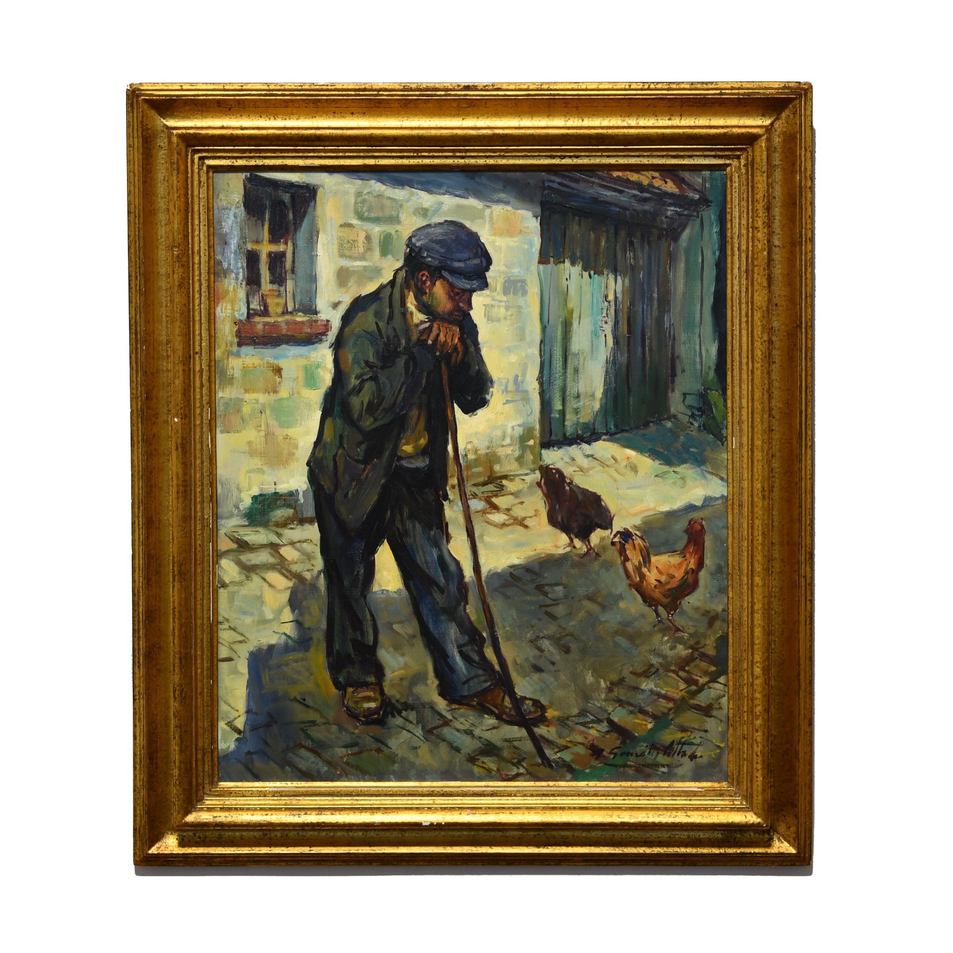 Le Penseur huile sur toile Antonio Gonzales Collado sculpture vivante scène introspective art moderne 300 euros