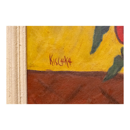 Bouquet de fleurs huile sur toile Isis Kishka nature morte florale art moderne français 49x59 cm authentique 800 euros signature