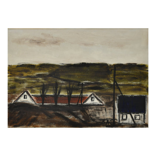 Paysage obscur huile sur toile monogrammé B.A.L. paysage sombre atmosphère mystérieuse art moderne