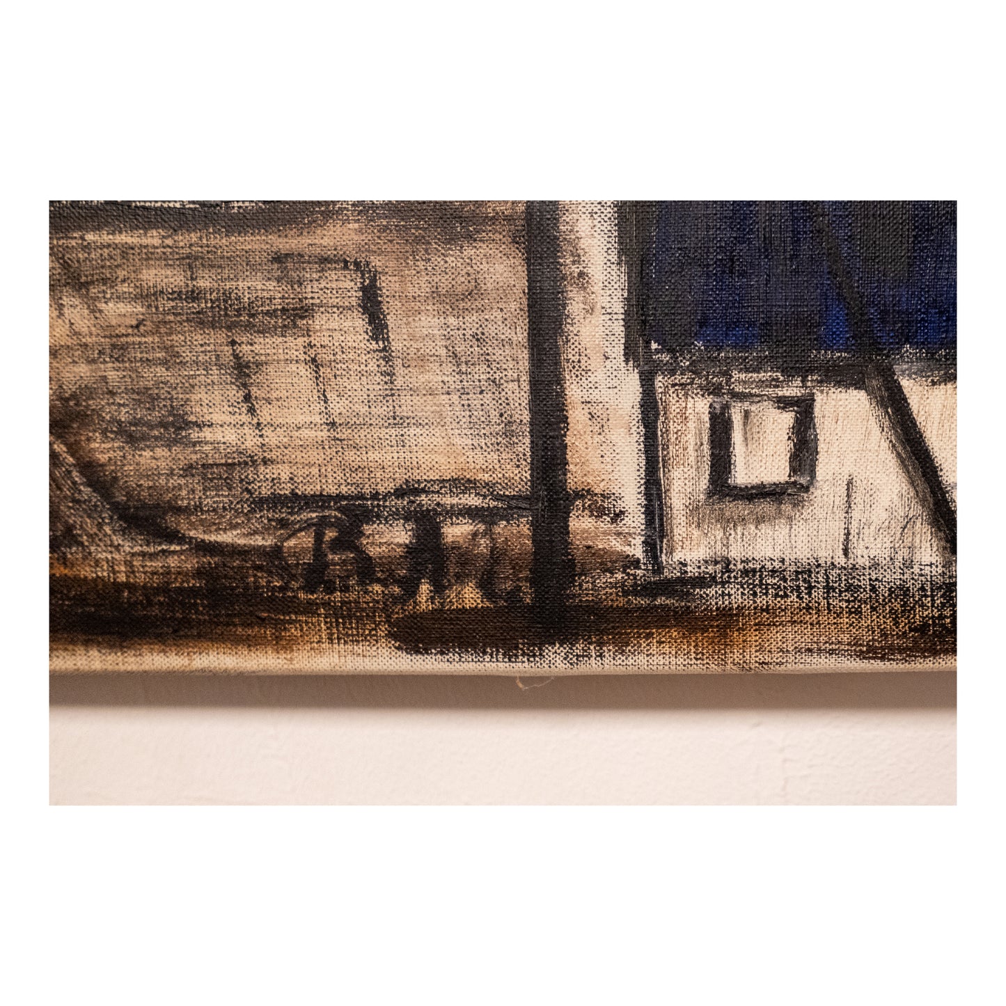 Paysage obscur huile sur toile monogrammé B.A.L. paysage sombre atmosphère mystérieuse art moderne