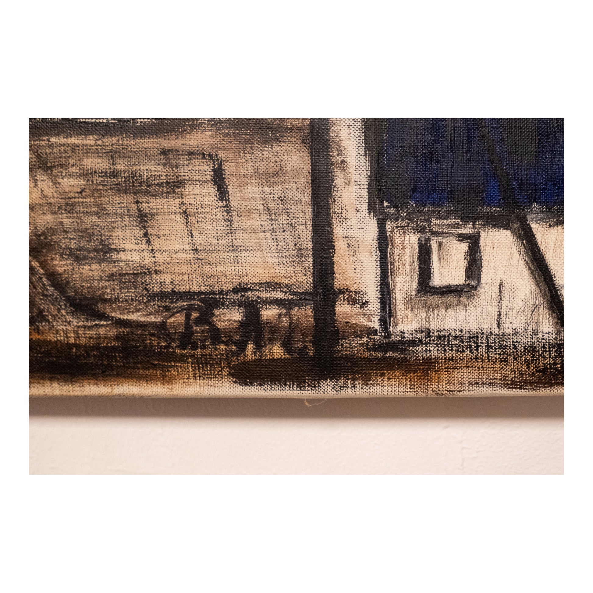 Paysage obscur huile sur toile monogrammé B.A.L. paysage sombre atmosphère mystérieuse art moderne