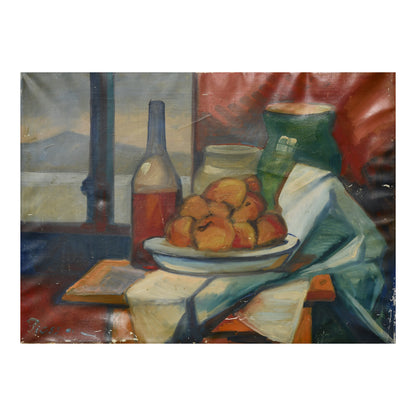 Nature morte à la bouteille de vin huile sur toile signature non reconnue nature morte art moderne 350 euros
