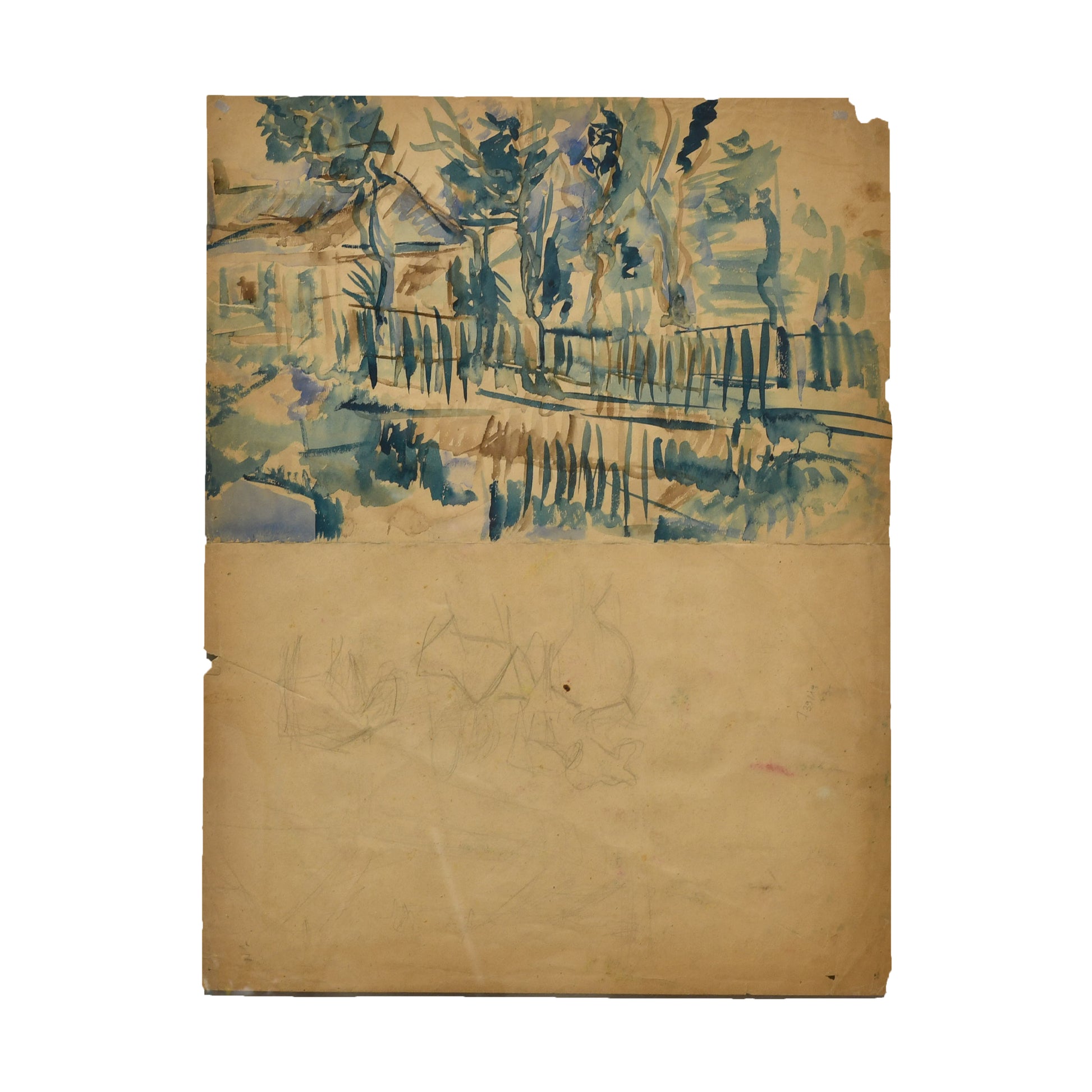 Femme lisant dessin aquarelle Aron Haber Beron portrait féminin École de Paris art moderne 57x44 cm 1400 euros signature signée 