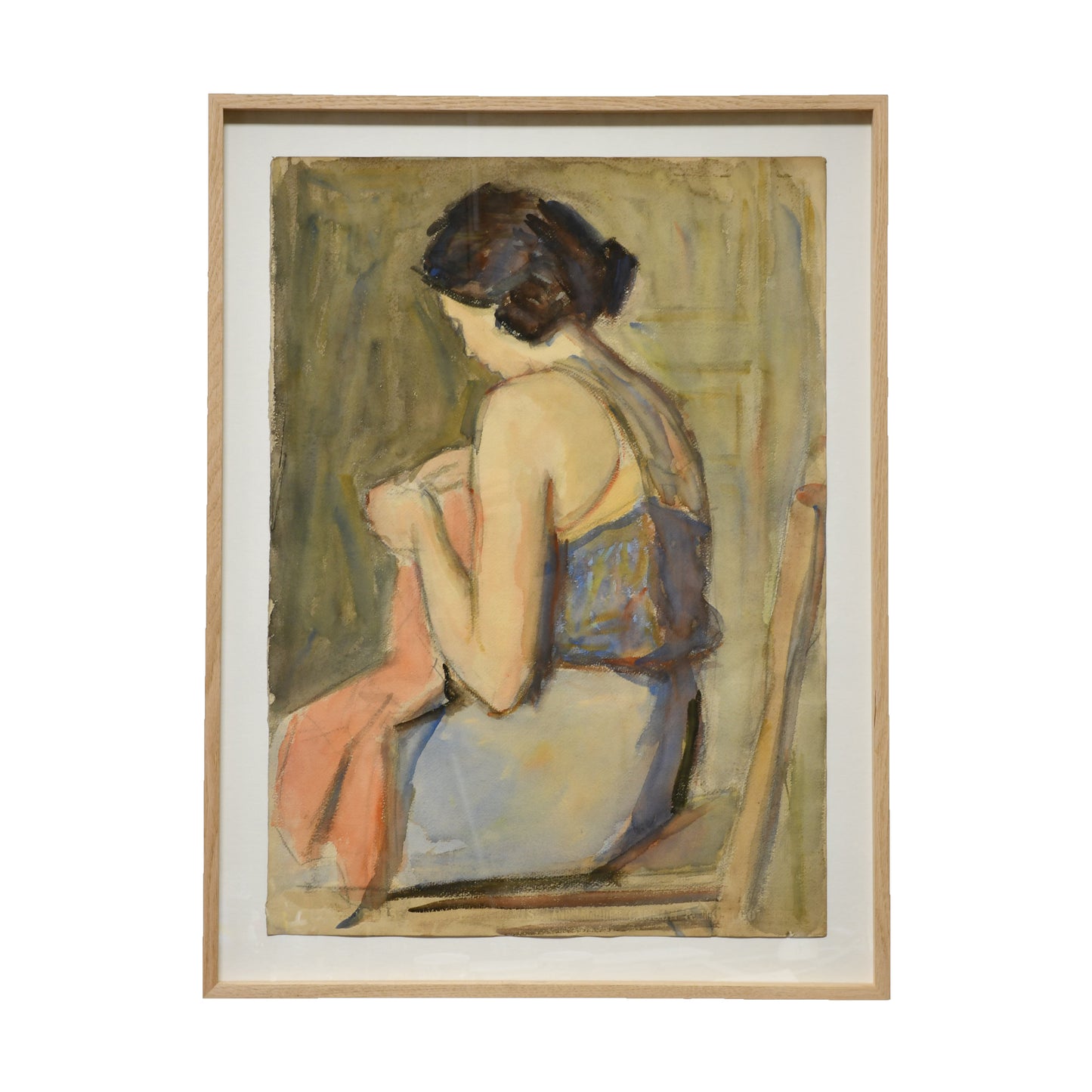 Femme Cousant aquarelle Abraham Weinbaum École de Paris scène intimiste art moderne français 55x72 cm 700 euros
