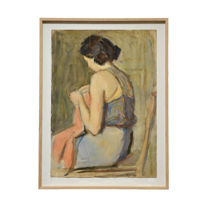 Femme Cousant aquarelle Abraham Weinbaum École de Paris scène intimiste art moderne français 55x72 cm 700 euros