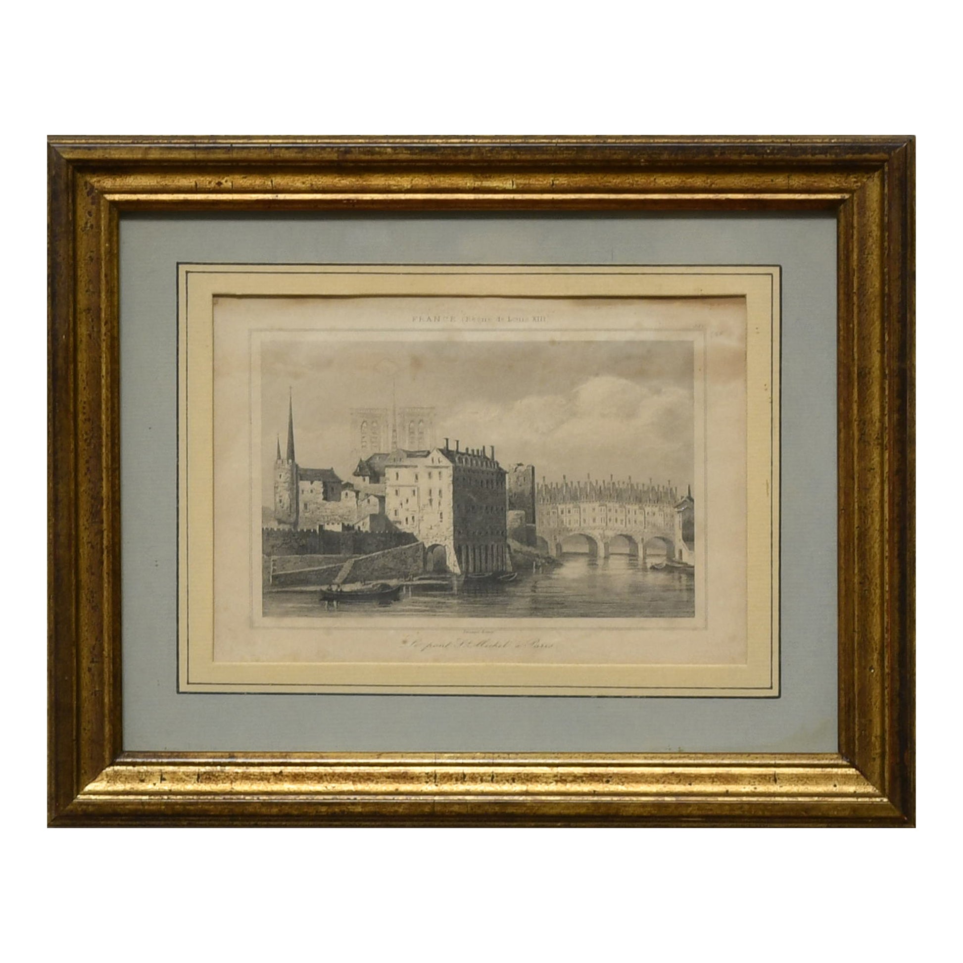 Pont Saint-Michel gravure Lemaitre paysage urbain Paris pont architectural scène fluviale art graphique

