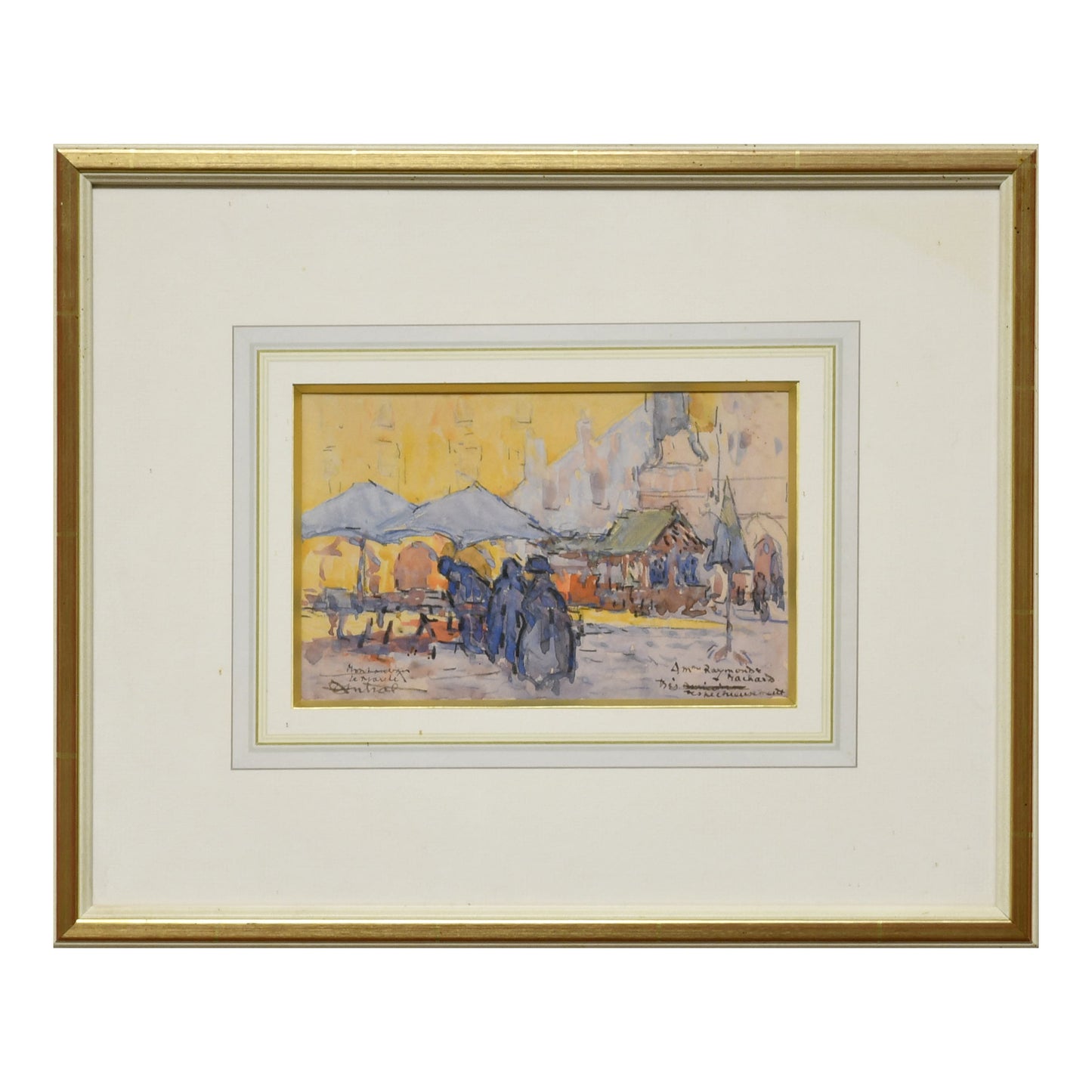 Marché aquarelle Louis Robert Antral scène de marché art français vie quotidienne authentique