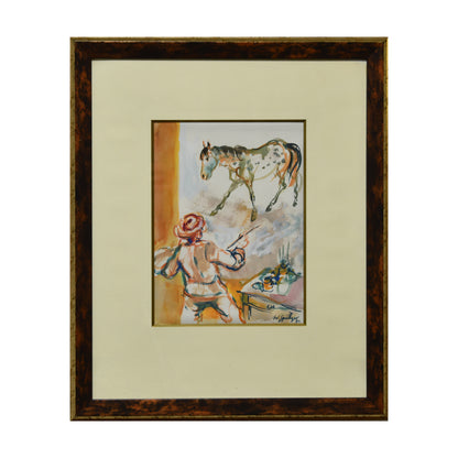 Le Peintre aquarelle Walter Spitzer scène d'atelier art moderne français 50x60 cm authentique