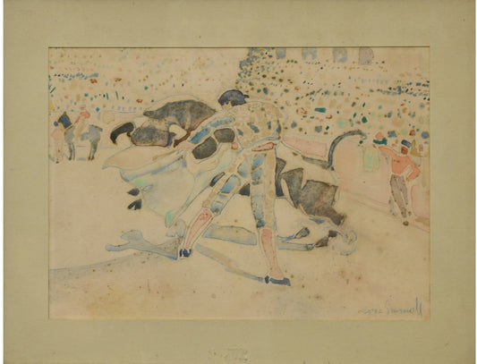 Corrida aquarelle Boris Smirnoff scène tauromachie art russe École de Paris 1903-2007 38x48 cm authentique