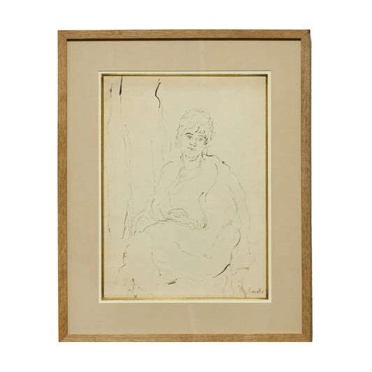 Portrait de Katia Granoff dessin crayon Georges Bouche portrait féminin galeriste art moderne français authentique 450 euros