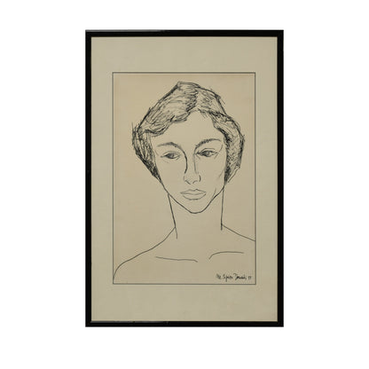 Portrait de Femme dessin feutre Marianne Spier-Donati portrait féminin art moderne authentique 300 euros
