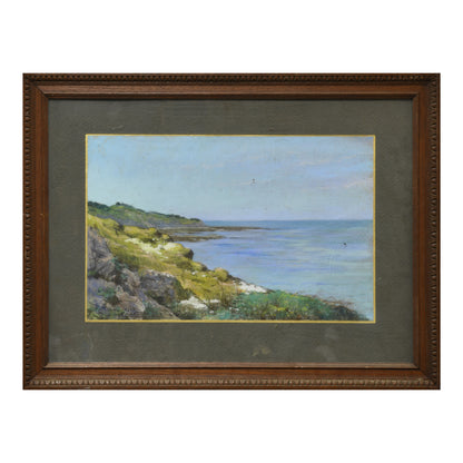 Villefranche dessin pastel signature non reconnue paysage Côte d'Azur port méditerranéen art français authentique