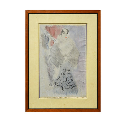 Femme Belle Époque aquarelle Roméo Dumoulin portrait féminin Belle Époque art français 50x68 cm 450 euros