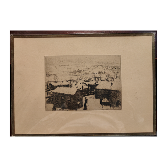 Paysage sous la Neige eau-forte Jean Donnay paysage hivernal campagne enneigée art graphique
