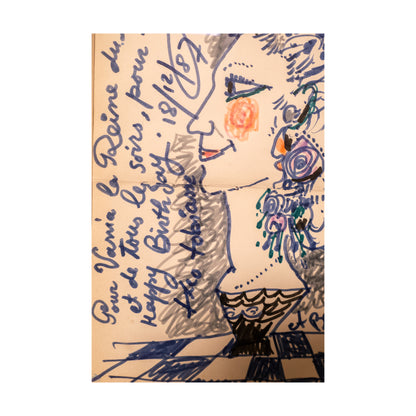 Restaurant L'Échiquier dessin feutre Théo Tobiasse art contemporain français 1987 54x64 cm 1200 euros authentique