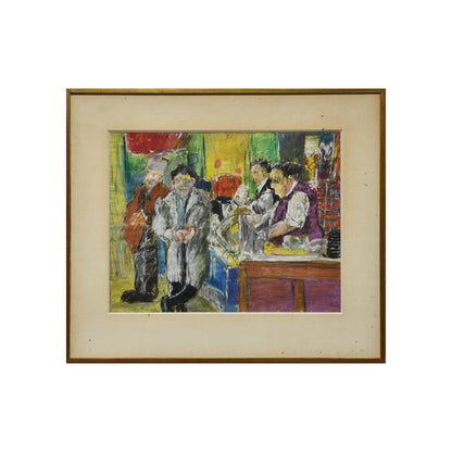 Café dessin pastel David Azuz scène café Montparnasse art moderne français 250 euros