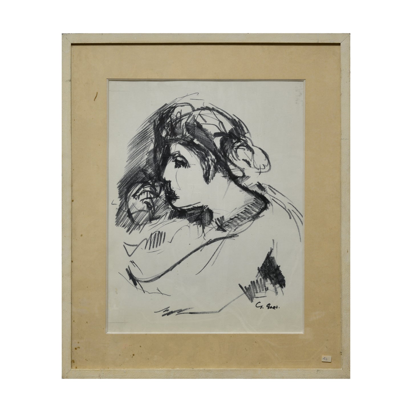 Portrait de femme de profil dessin Georges Goes portrait féminin profil art français authentique