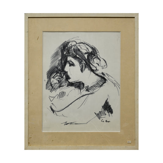 Portrait de femme de profil dessin Georges Goes portrait féminin profil art français authentique