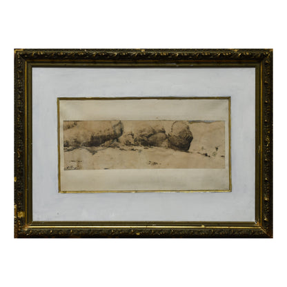 Les rochers dessin fusain Auguste Allongé paysage rocheux art français XIXe siècle 350 euros