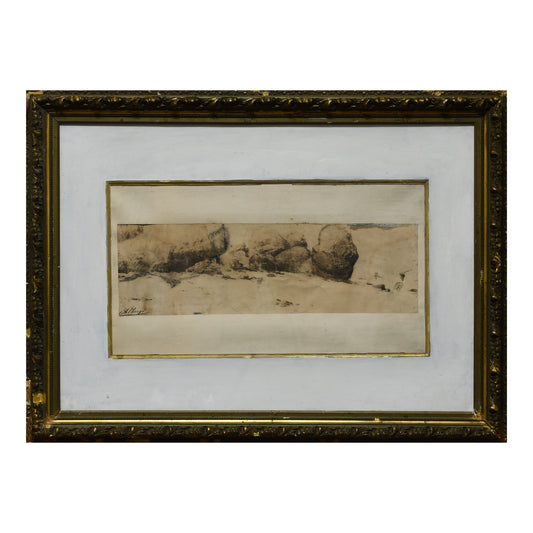 Les rochers dessin fusain Auguste Allongé paysage rocheux art français XIXe siècle 350 euros