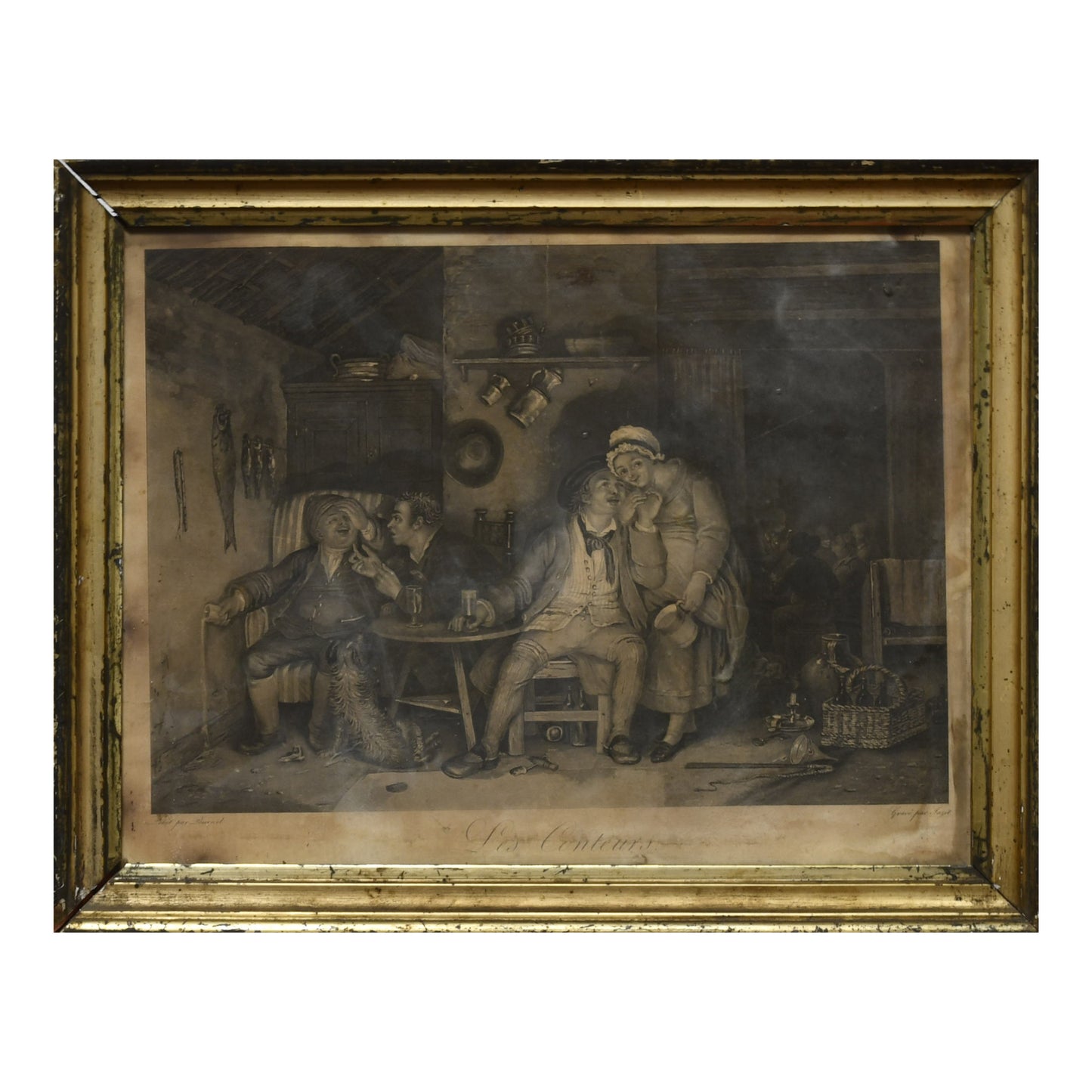 Les Conteurs gravure Burnet gravée par Fase scène narrative personnages racontant histoires art graphique
