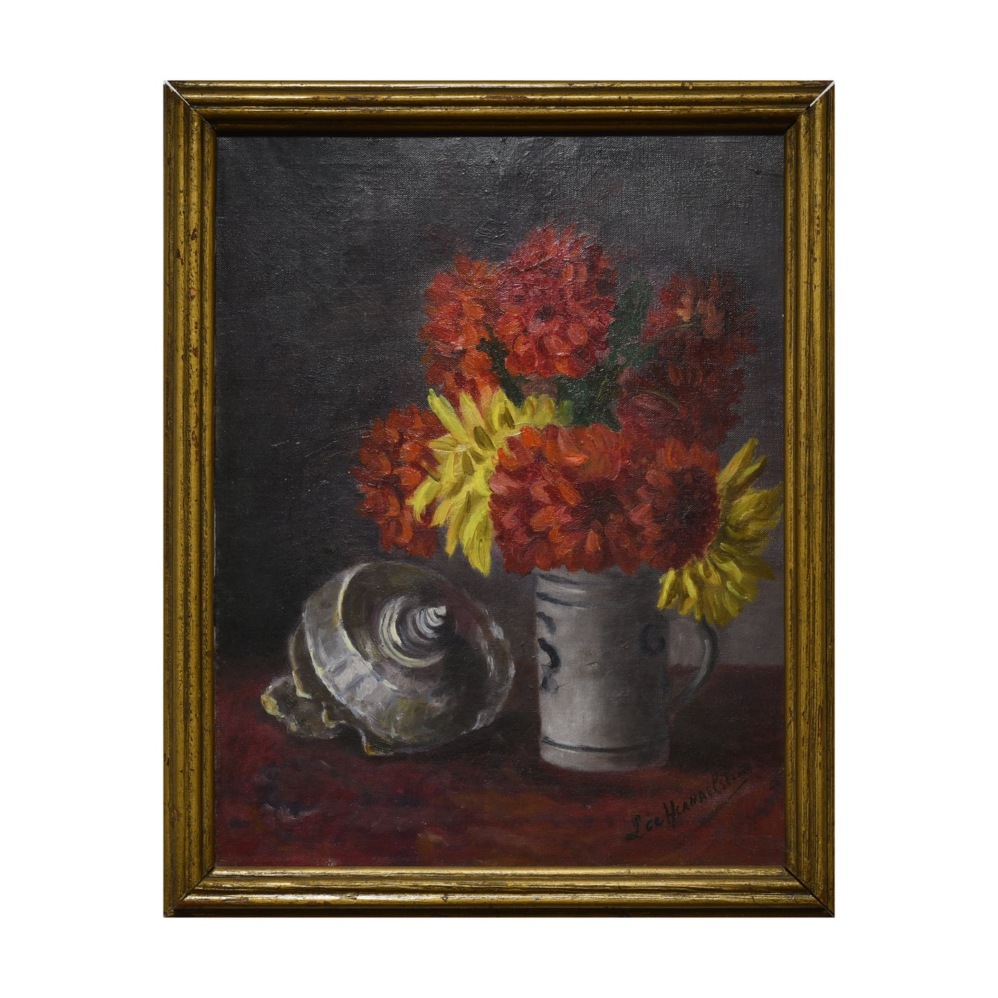 Nature morte aux dahlias huile sur toile signature non reconnue nature morte florale art moderne 300 euros
