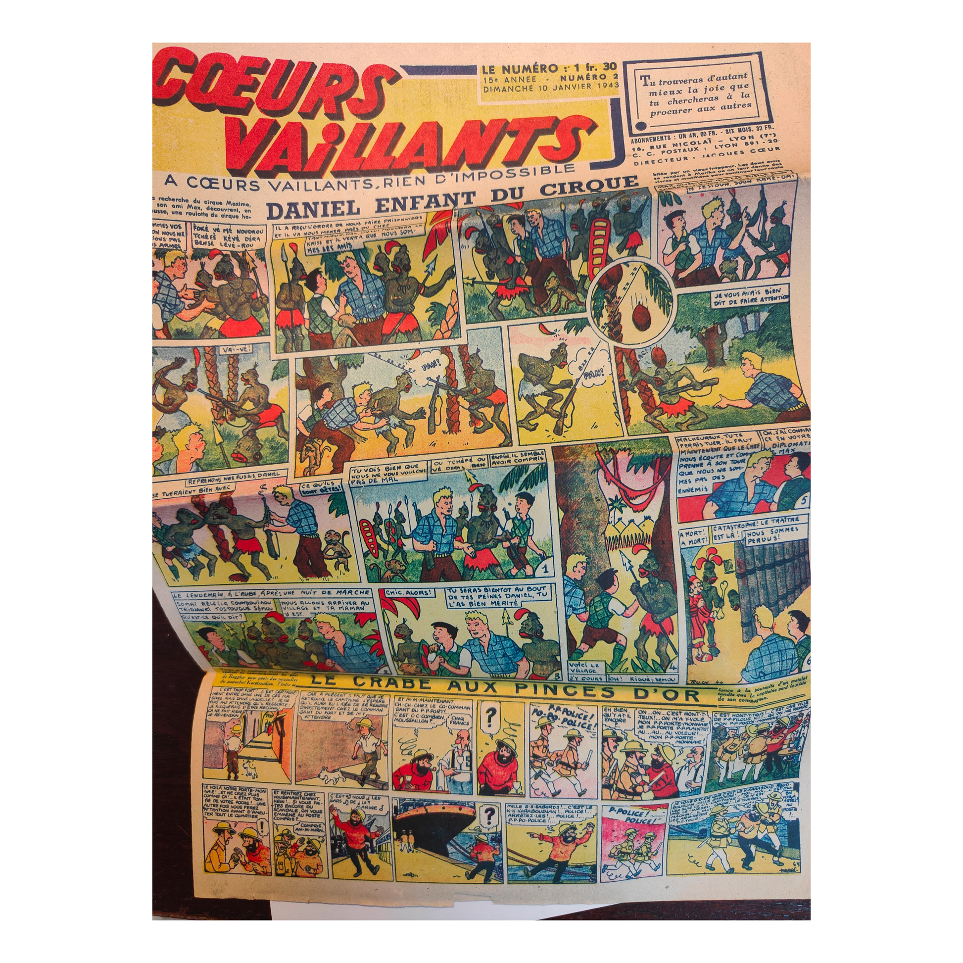 Cœurs Vaillants 1943 Tintin L'Étoile mystérieuse Le Crabe aux pinces d'or bande dessinée Hergé collection année complète authentique