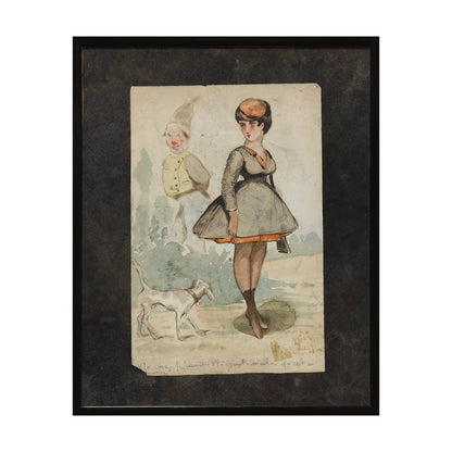 Jeune Chasseresse aquarelle Constantin Guys scène de chasse art français XIXe siècle 28x18 cm 350 euros