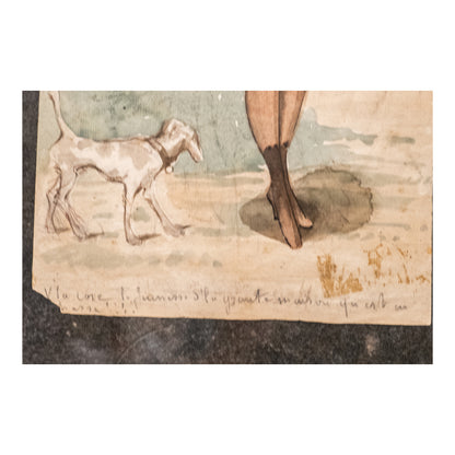 Jeune Chasseresse aquarelle Constantin Guys scène de chasse art français XIXe siècle 28x18 cm 350 euros