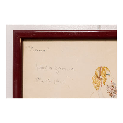 Nana aquarelle José de Zamora portrait féminin art moderne espagnol 25x34 cm 450 euros