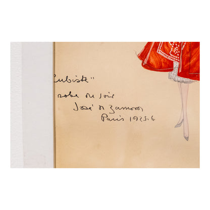 Cubiste Robe du Soir aquarelle José de Zamora art cubiste moderne espagnol 25x34 cm 450 euros