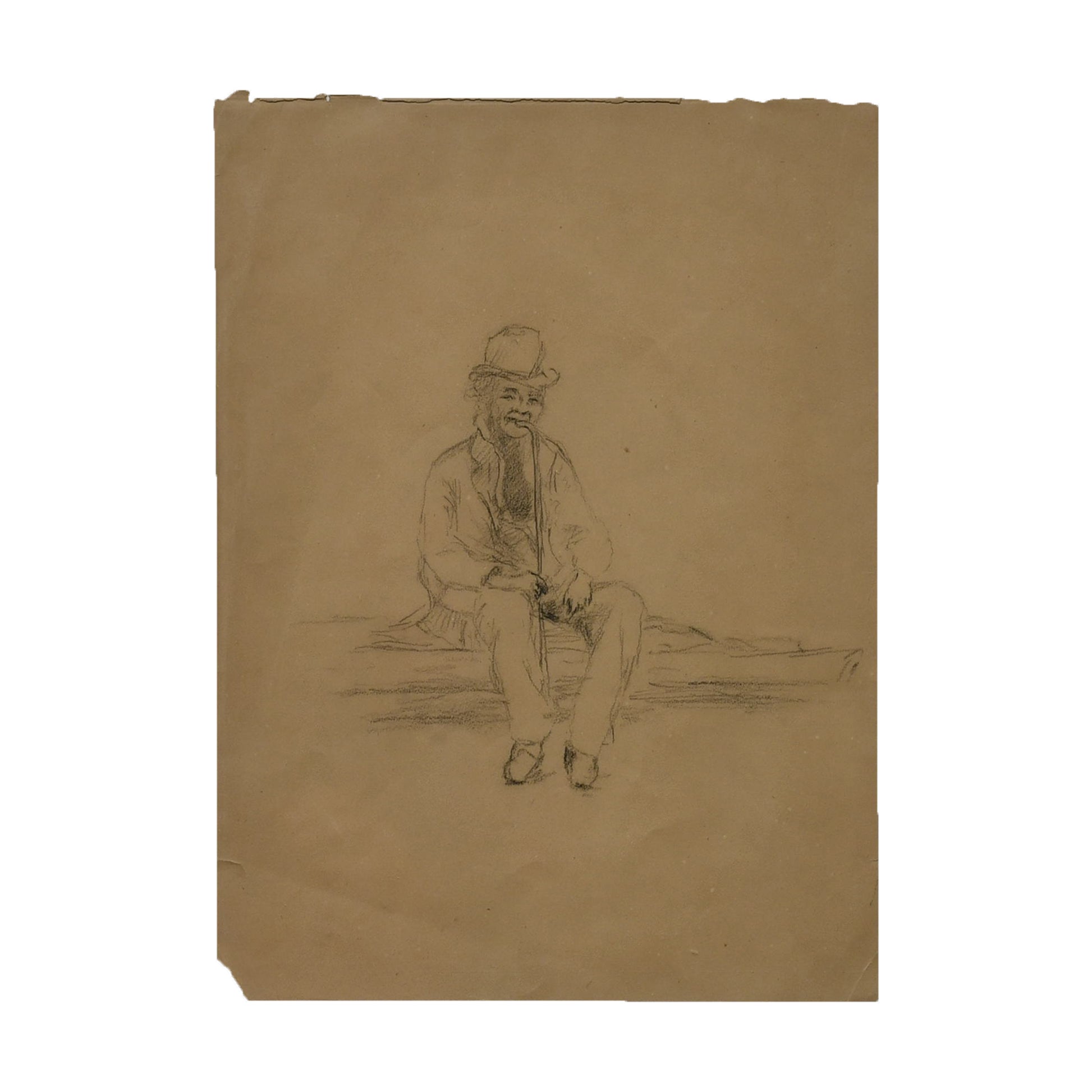 Vieil Homme Assis dessin attribué à Poulbot portrait masculin vieillard Montmartre art français authentique