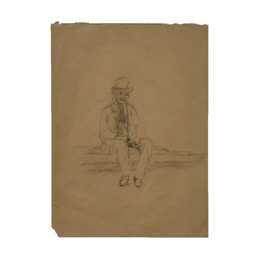 Vieil Homme Assis dessin attribué à Poulbot portrait masculin vieillard Montmartre art français authentique