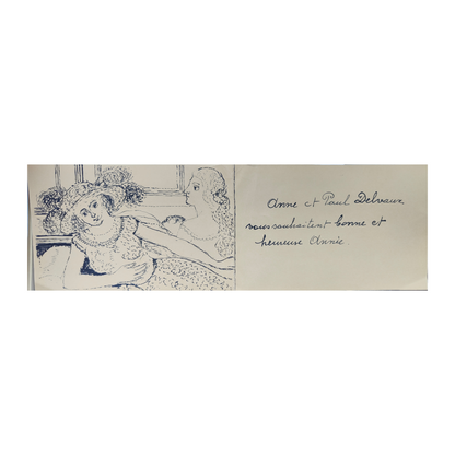 Carte de vœux Les Deux Femmes gravure Paul Delvaux illustration artistique femmes scène urbaine art graphique contemporain


