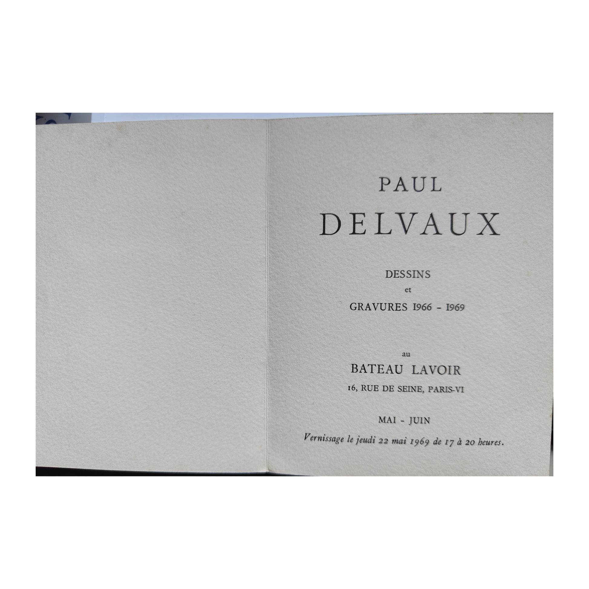 Carte d'invitation exposition 1969 gravure Paul Delvaux illustration artistique vernissage art graphique contemporain
