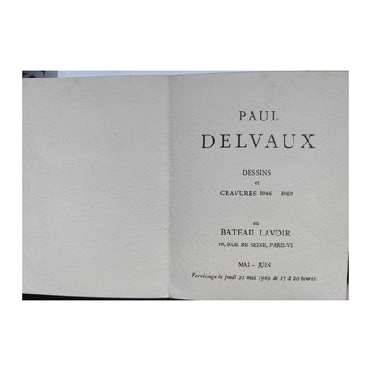 Carte d'invitation exposition 1969 gravure Paul Delvaux illustration artistique vernissage art graphique contemporain
