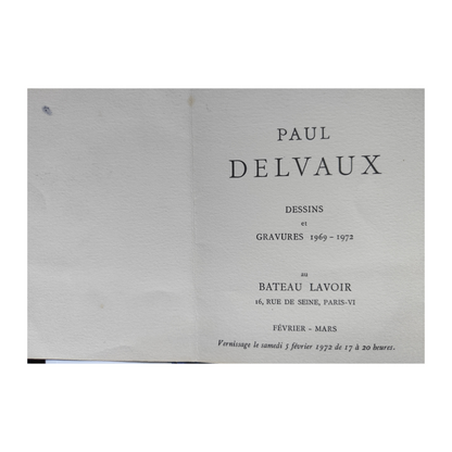Carte d'invitation exposition 1972 gravure Paul Delvaux illustration artistique vernissage art graphique contemporain
