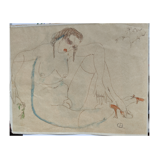 Portrait de femme dessin aquarellé Charles Picart Le Doux portrait féminin art français monogrammé 20x16 cm 250 euros