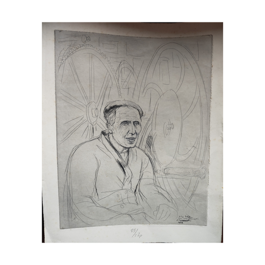 Portrait Dédicacé à Eugène Delatre eau-forte Etienne Cournault art français gravure dédicace 1932 42x33 cm 350 euros