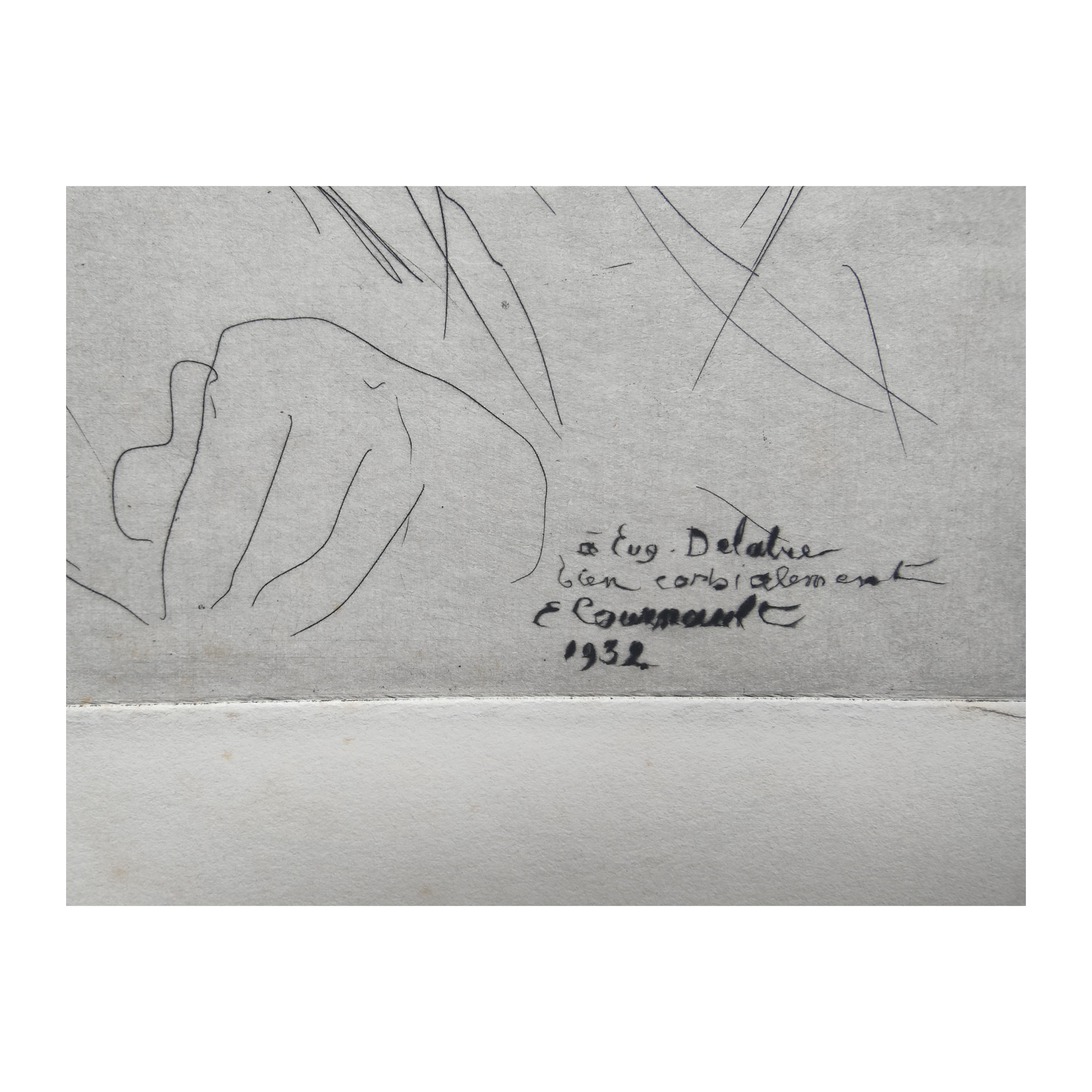 Portrait Dédicacé à Eugène Delatre eau-forte Etienne Cournault art français gravure dédicace 1932 42x33 cm 350 euros