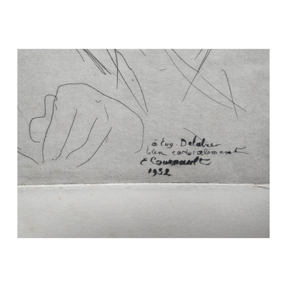 Portrait Dédicacé à Eugène Delatre eau-forte Etienne Cournault art français gravure dédicace 1932 42x33 cm 350 euros