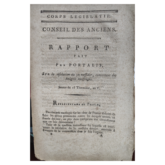 Rapport de Portalis sur les émigrés naufragés document original Conseil des Anciens 15 Thermidor an V révolution française authentique