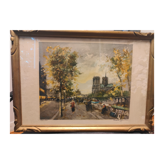 Vue de Notre-Dame de Paris lithographie Charles Mandin cathédrale monument parisien architecture scène urbaine art graphique
